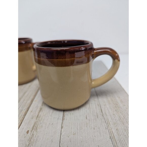 Vintage Mid Century Modern 2-Tone Drip Glaze Pottery Coffee Mugs Set of 3 - Picture 2 of 8